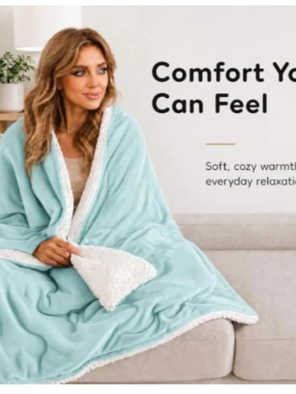 Laffy Lo Heated Plush Sherpa Heated Blanket 72x84- Light Aqua